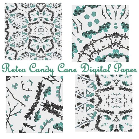 Iced Candy Cane Retro Digital Paper Christmas Print cover image.