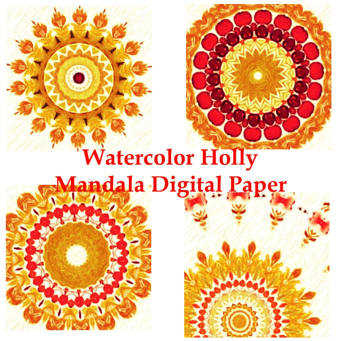 Watercolor Holly Mandala Digital Paper cover image.