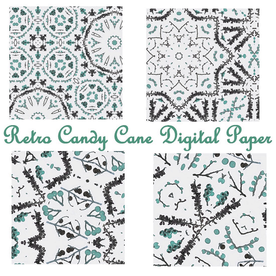 Retro Christmas Candy Cane Iced Digital Paper Print cover image.