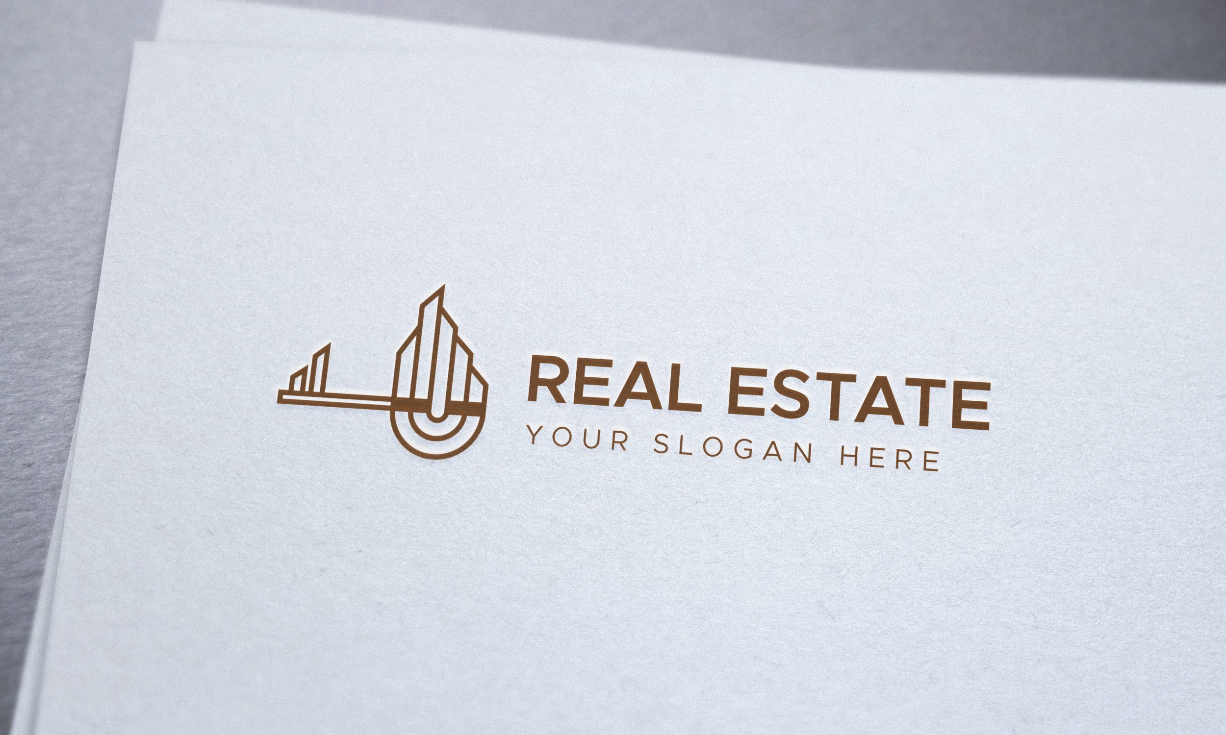 White paper with a gold logo.