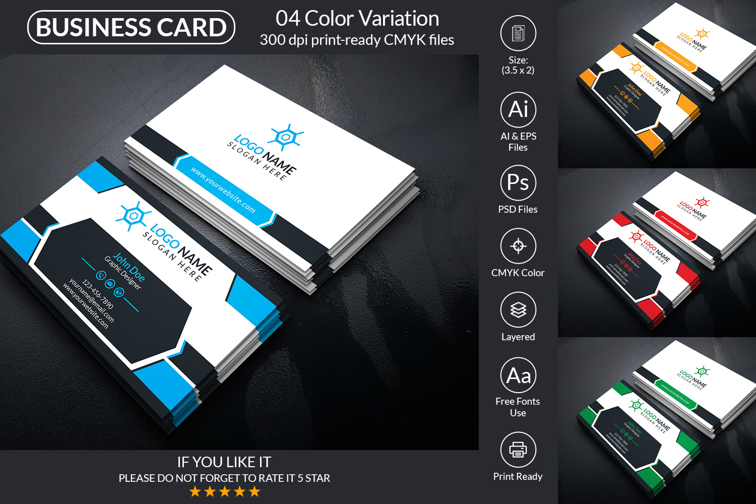 Corporate Business Card Multicoloured Design Template pinterest image.