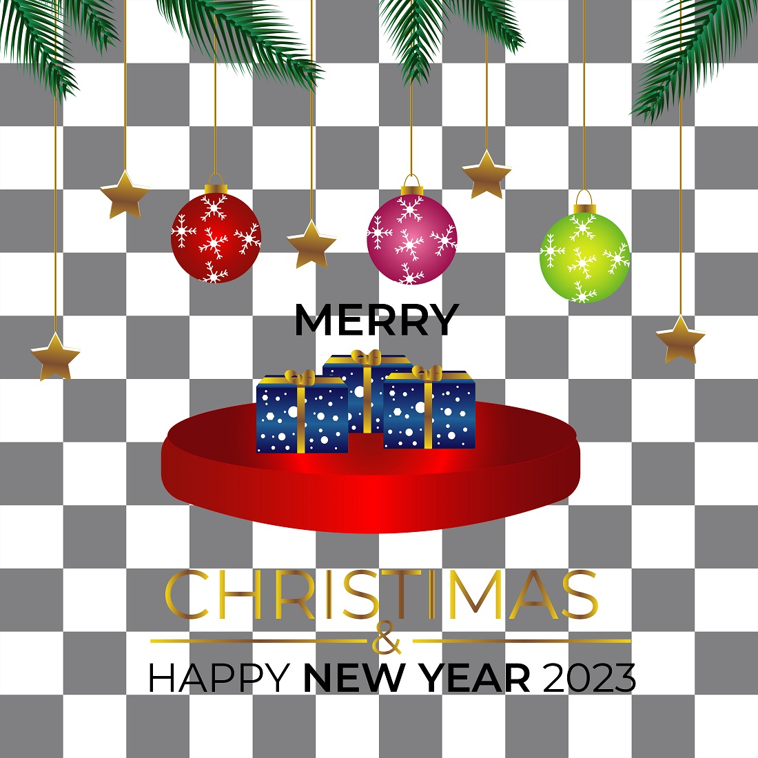 New Year and Christmas Wish Gifts and Balls Design preview image.