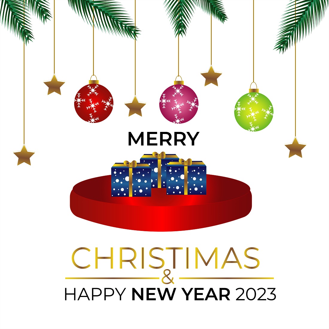 New Year and Christmas Wish Gifts and Balls Design cover image.