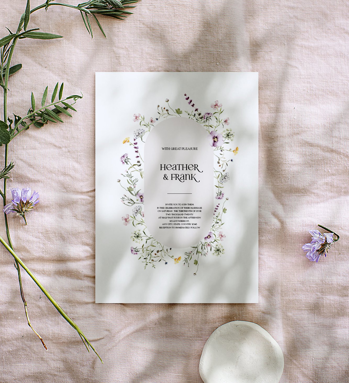 Perfect invitation for the summer and delicate wedding.