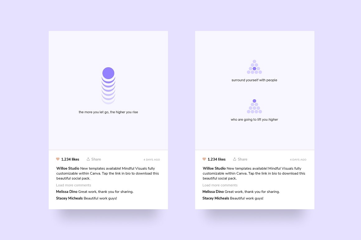 2 mindful visuals Instagram post templates on a gray background.