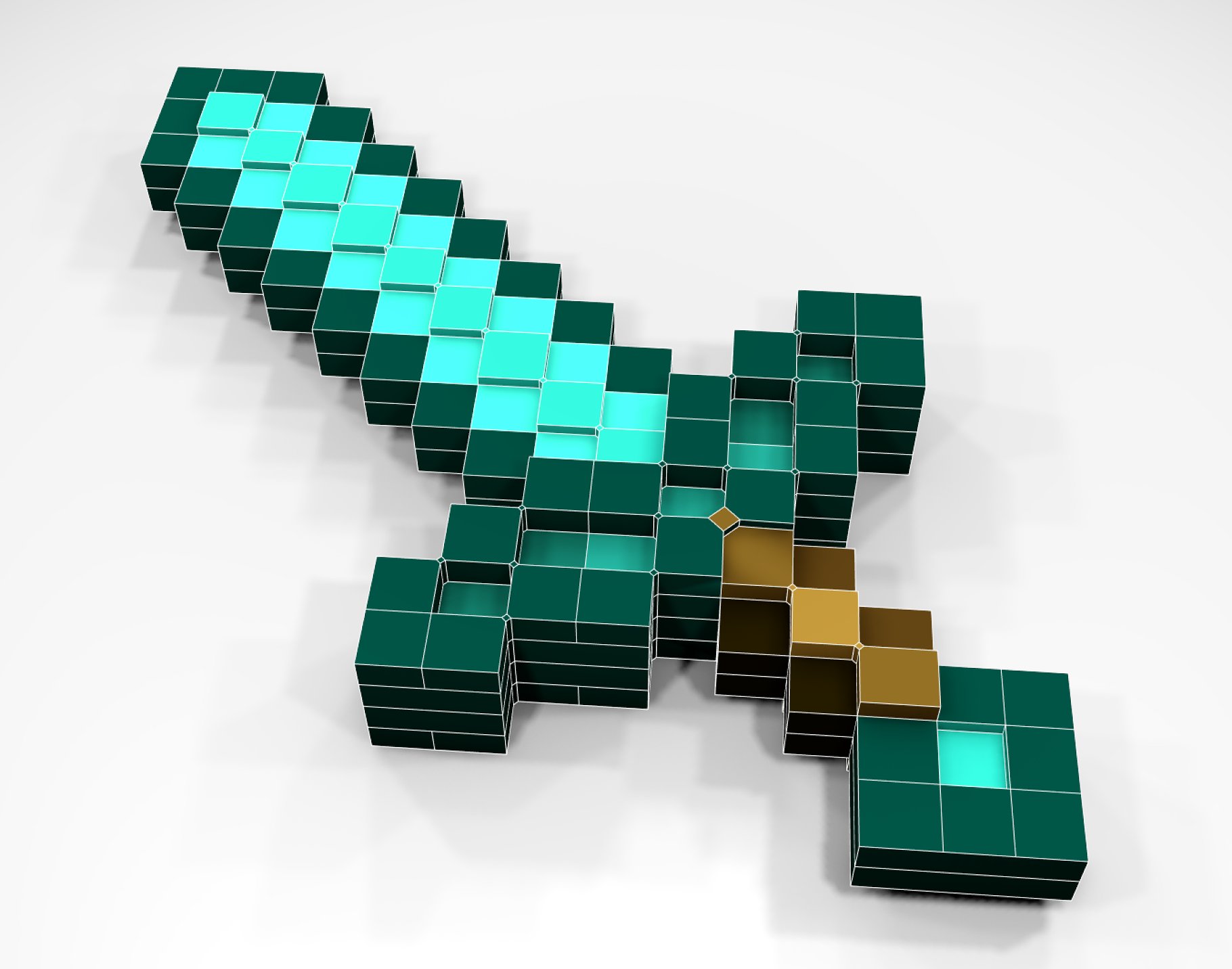 Colorful minecraft style diamond sword 3d model