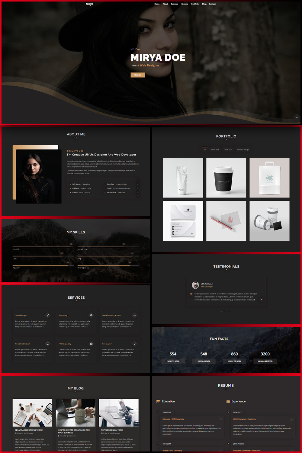 Mirya - Personal Portfolio Wordpress Theme - Pinterest.