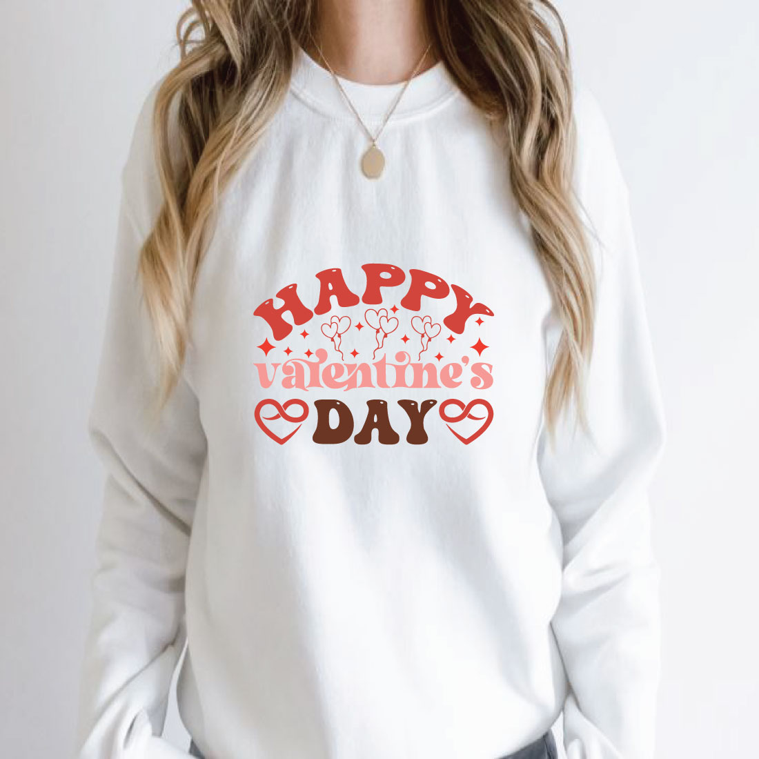 White sweater for woman with cute pink love lettering.