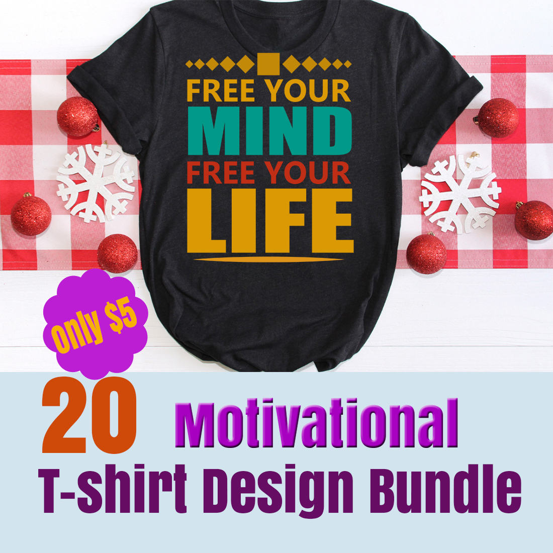T-shirt Motivational SVG Design bundle preview image.