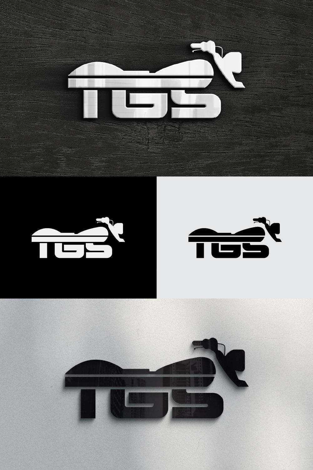 Motorcycle TGS Letter Logo Design Template pinterest image.