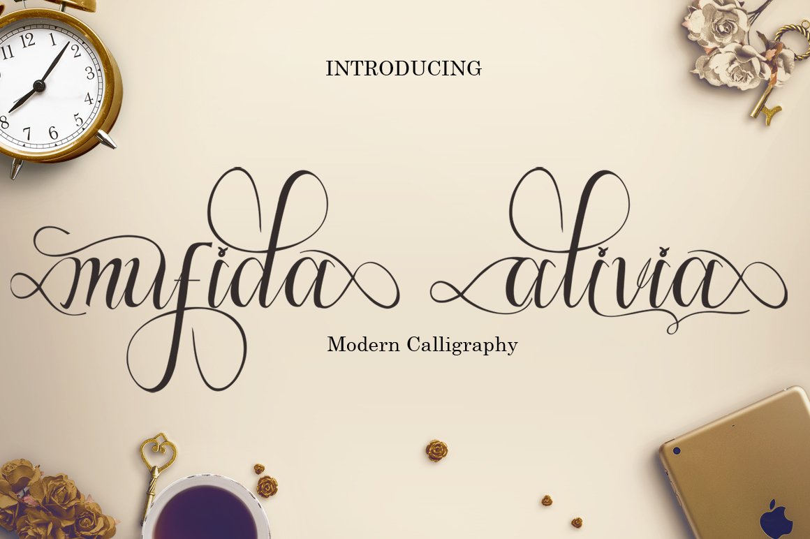 Image with text showcasing the awesome mufida alivia font.