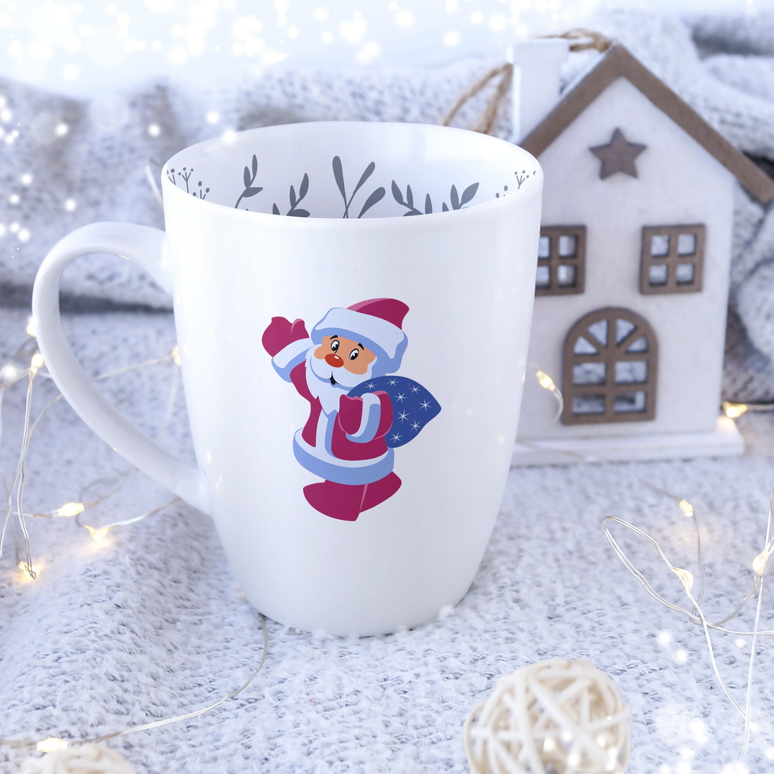 Mug Santa Claus with Christmas Bag Graphics Design preview image.