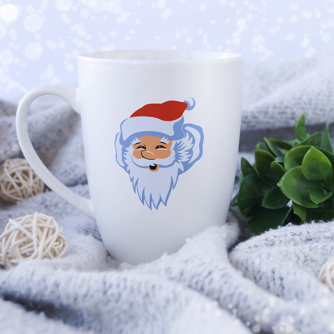 Mug with Santa Face Illustrations Design preview image.