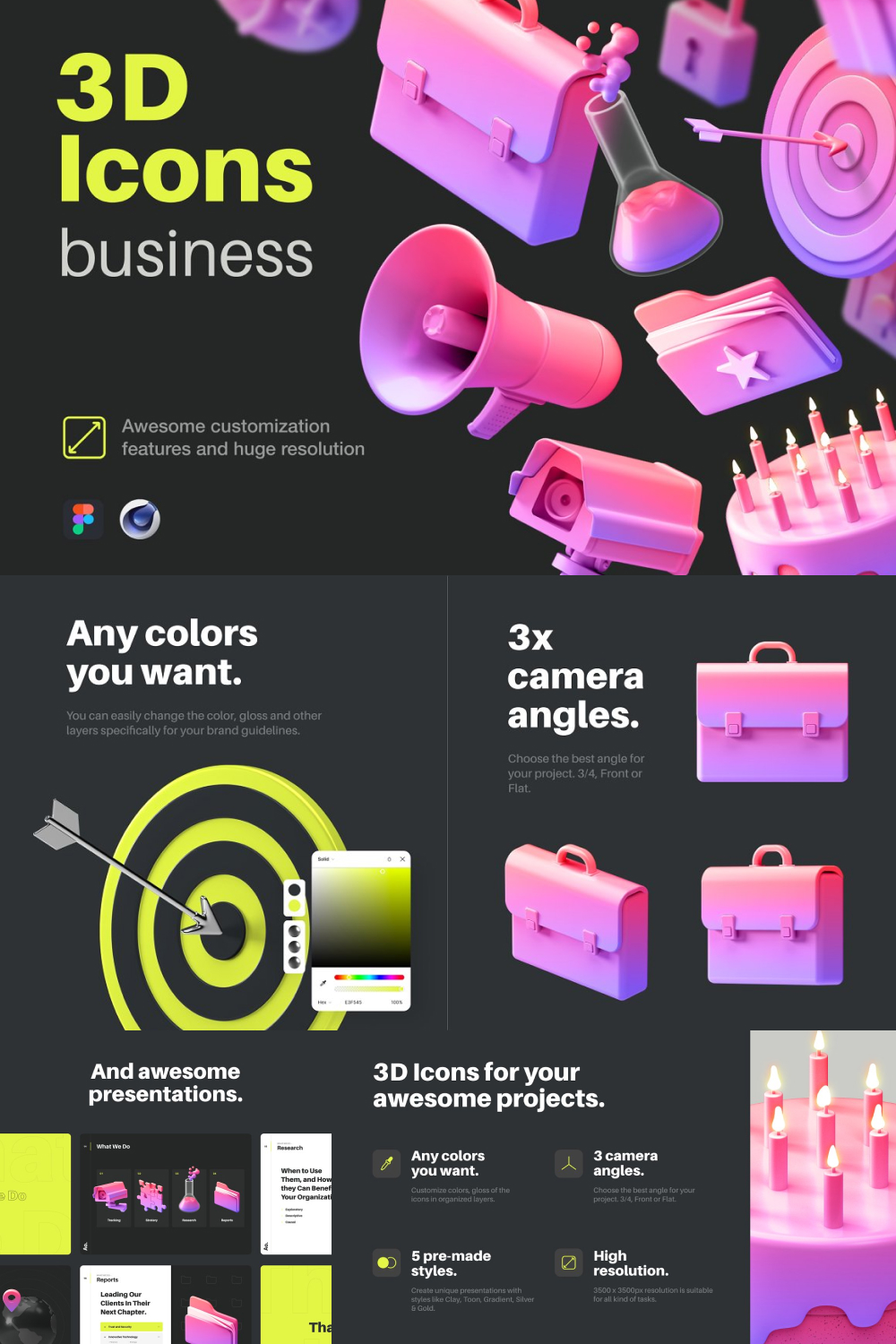 Multiangle 3D Icons / Business - Pinterest.