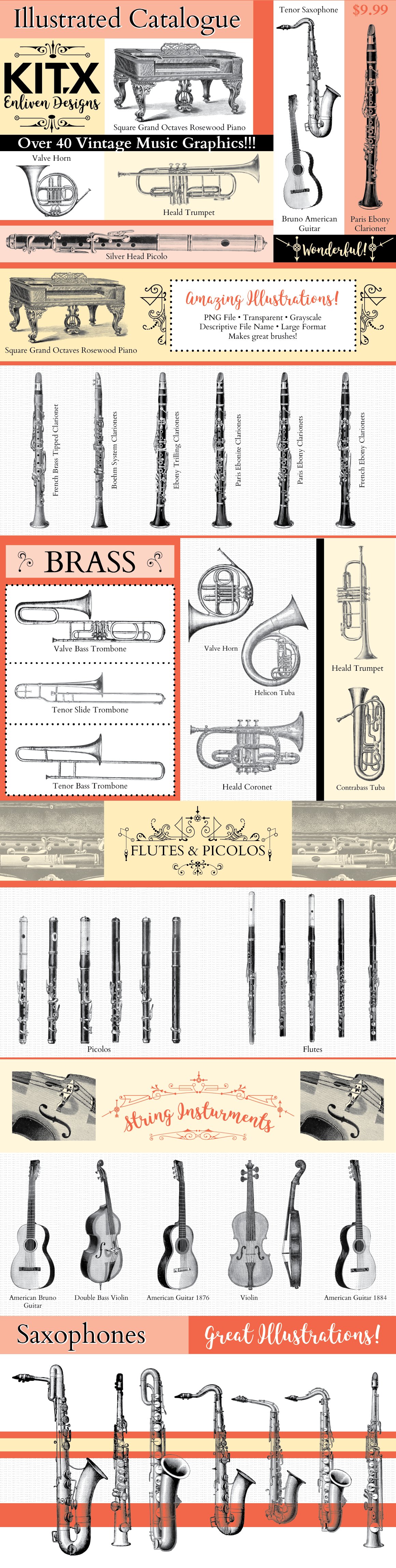 Big collection of vintage music instruments.