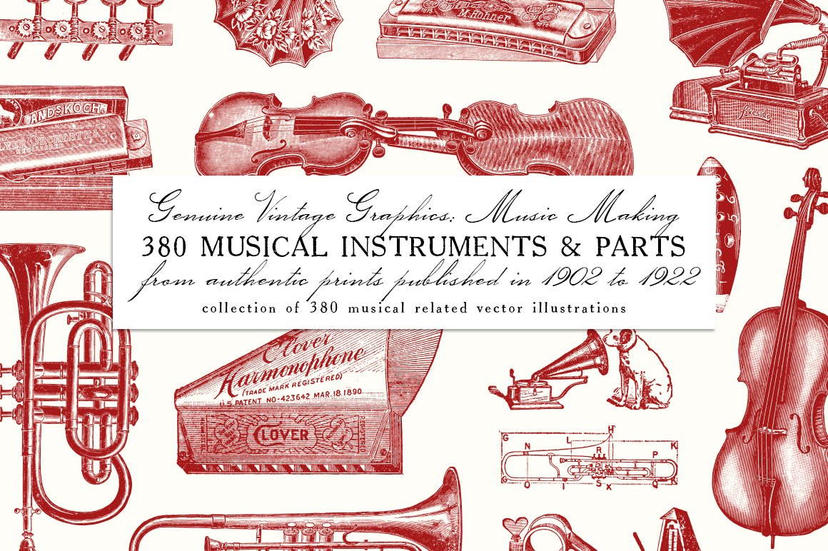 Bundle of enchanting images of vintage musical instruments.