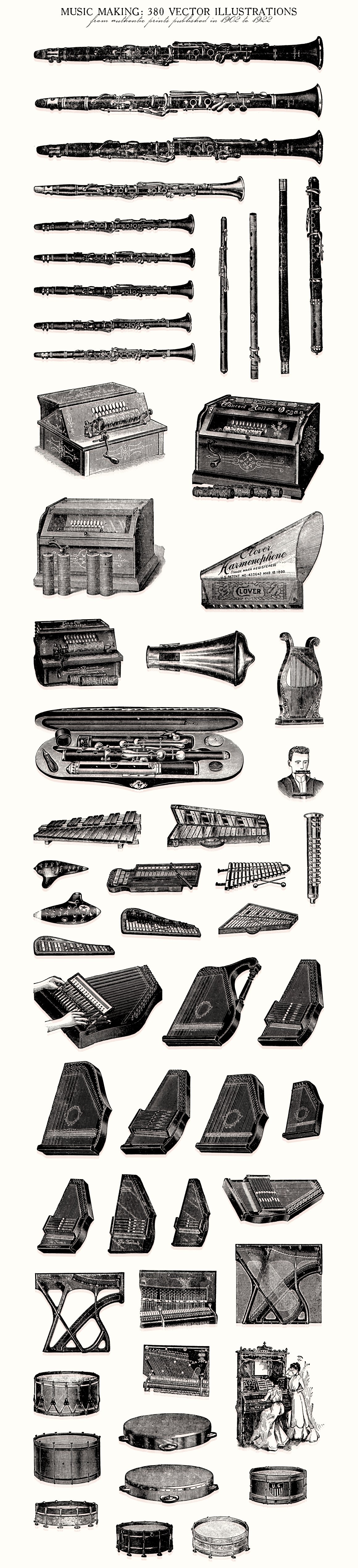 Collection of exquisite images of vintage musical instruments.