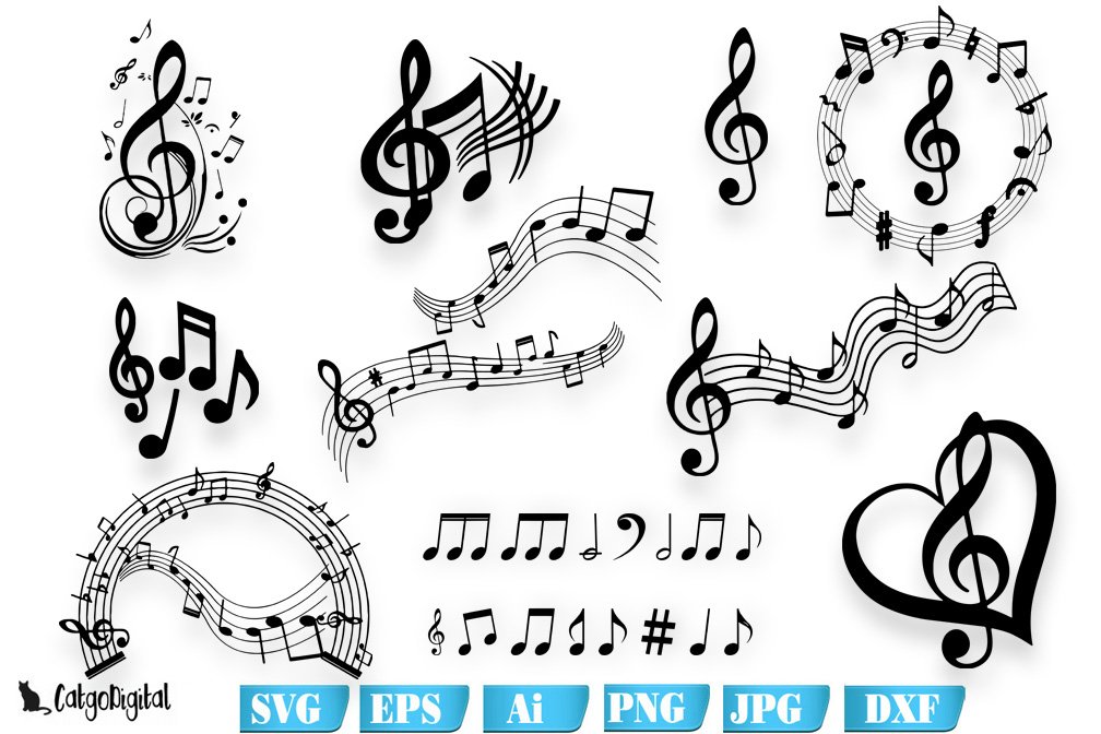 Music Notes Silhouettes SVG Cutting Files.