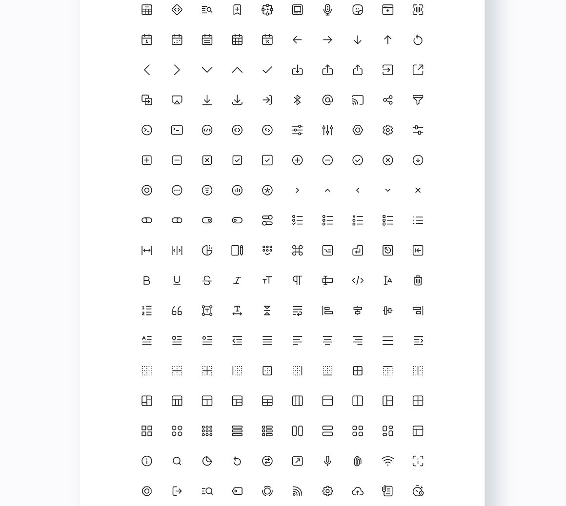 A set of different black outline icons on a white background.
