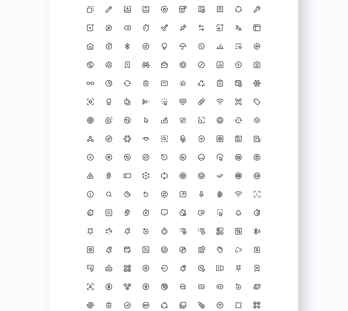 Collection of different black outline icons on a white background.