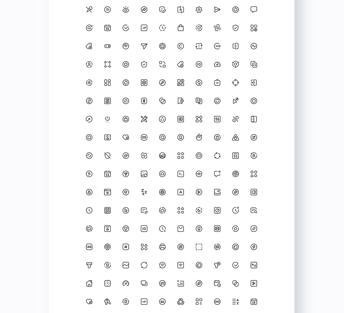 Pack of different black outline icons on a white background.