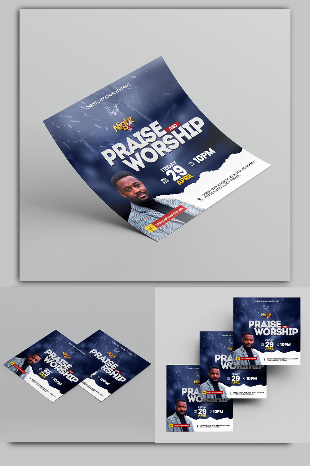 Night of Praise and Worship Flyer Design Template pinterest image.