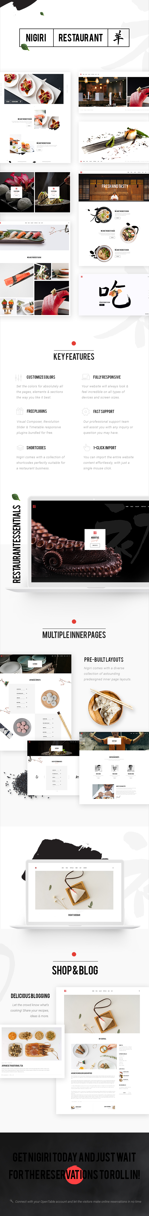 Image of a beautiful WordPress theme page for sushi restaurants.