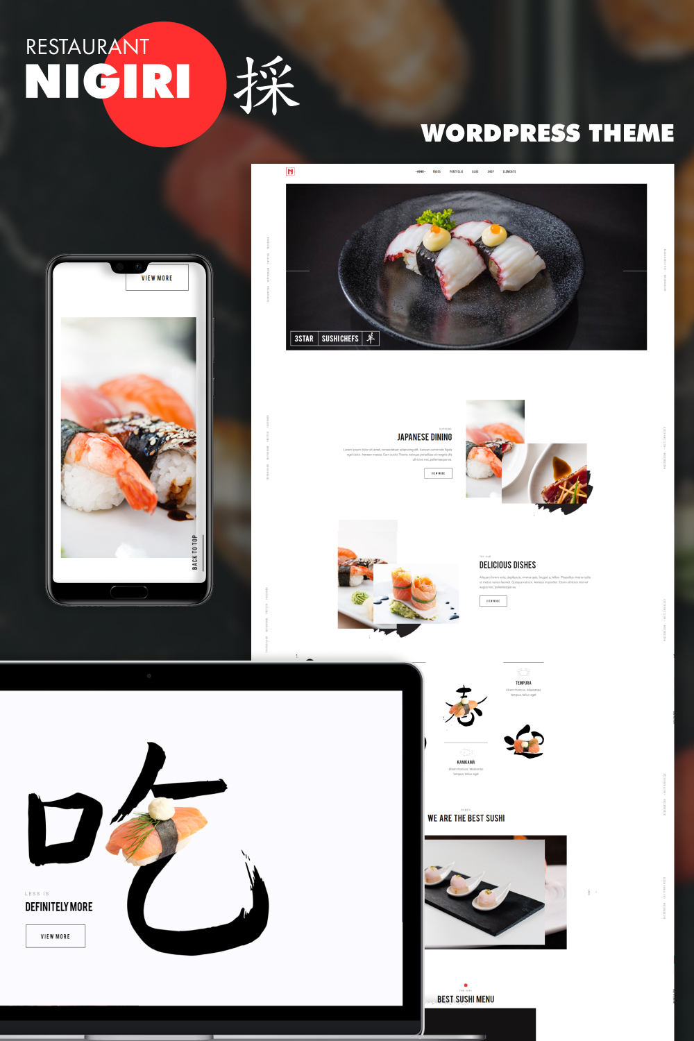 Image of charming WordPress theme page for sushi restaurants.