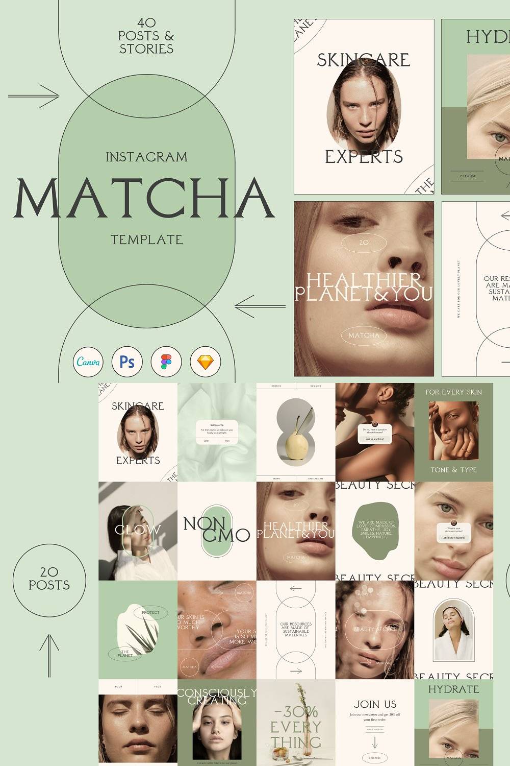 Matcha Skincare Instagram Template - Pinterest.