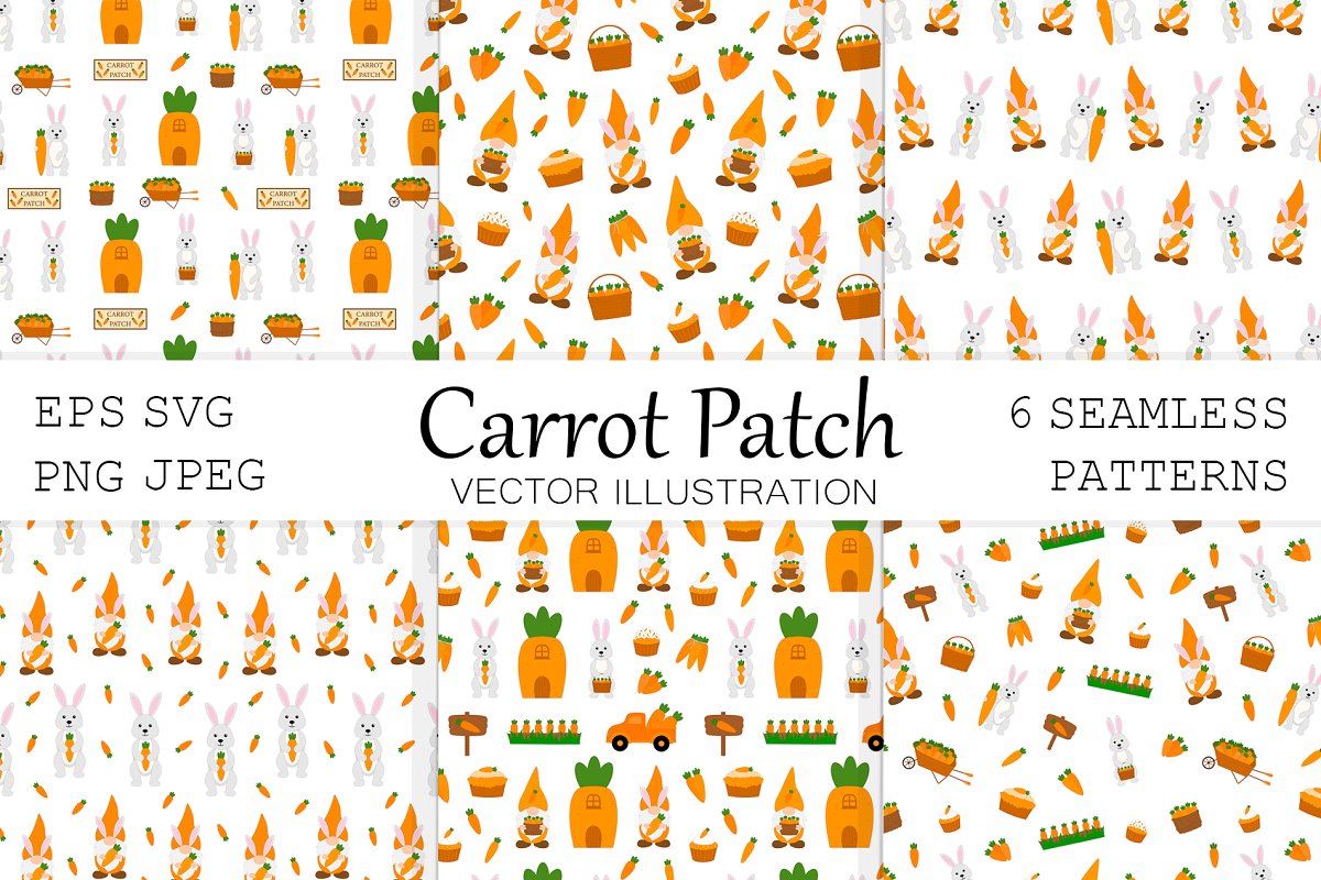 Cover image of Gnomes Carrot pattern. Bunny pattern.