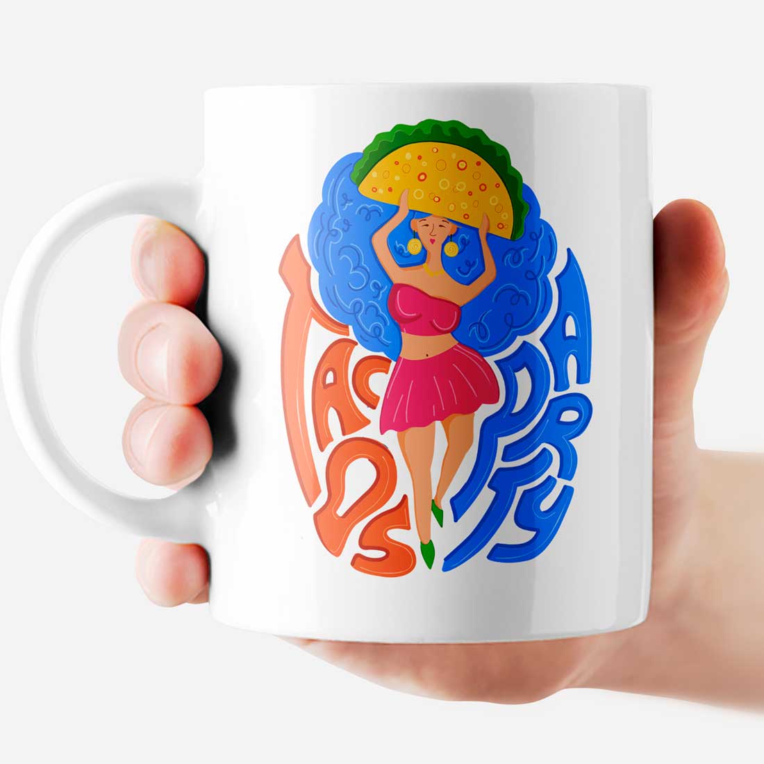 White tea cup with the colorful Mexican woman.