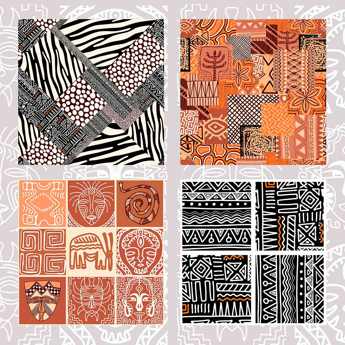 A set of gorgeous images of african patchwork patterns.