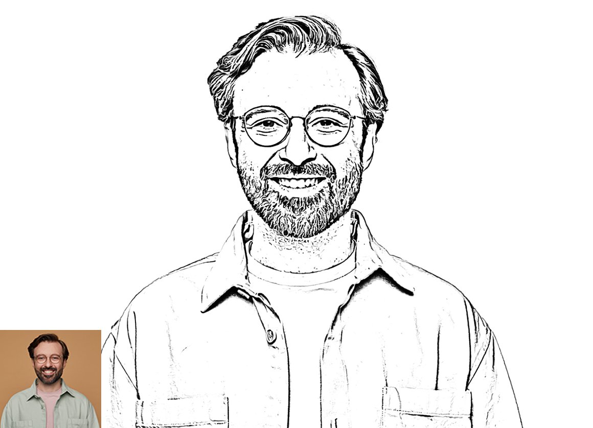 Charming outline portrait of a man with glasses.