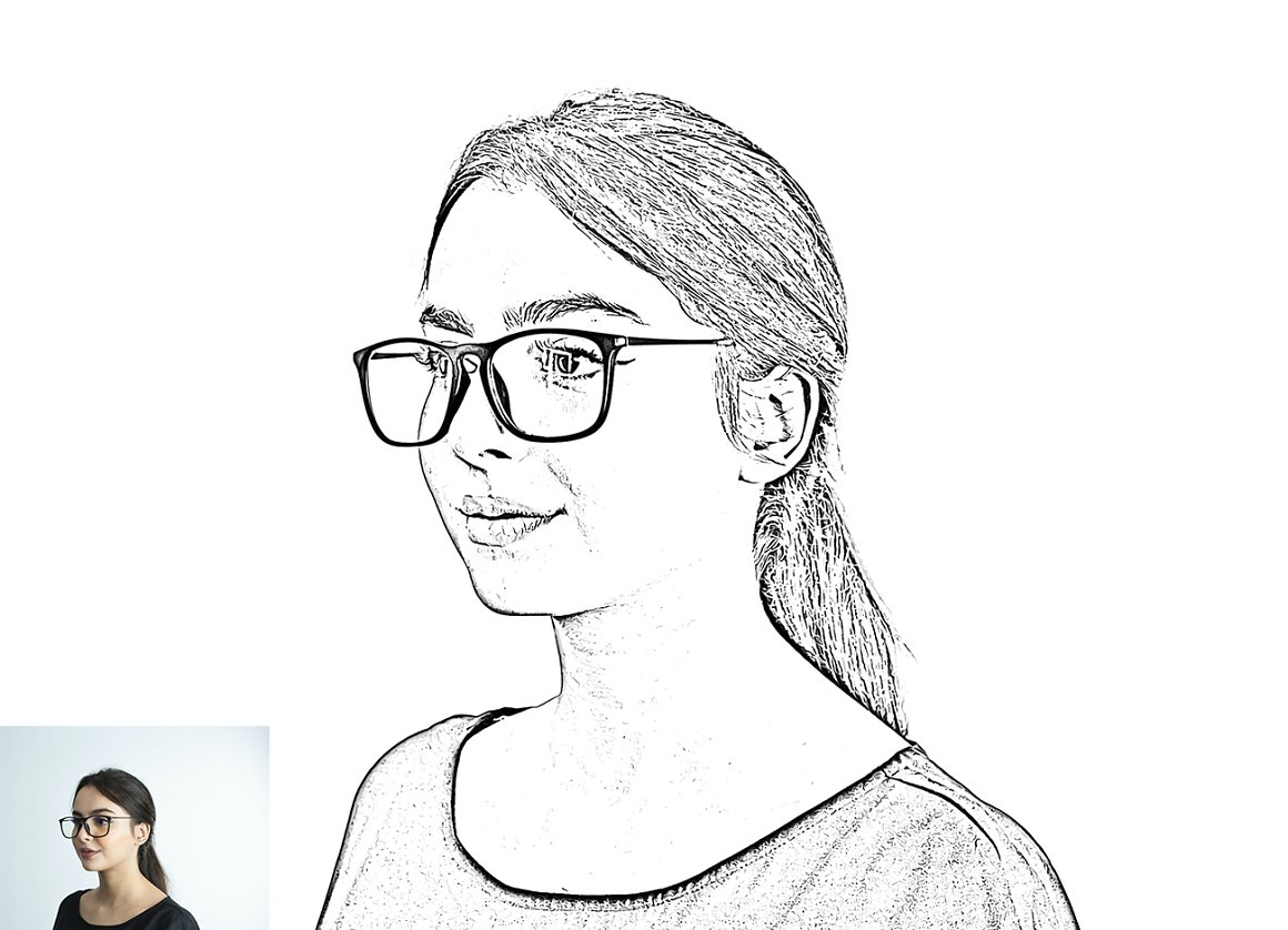 Charming outline portraits of a girl with glasses.