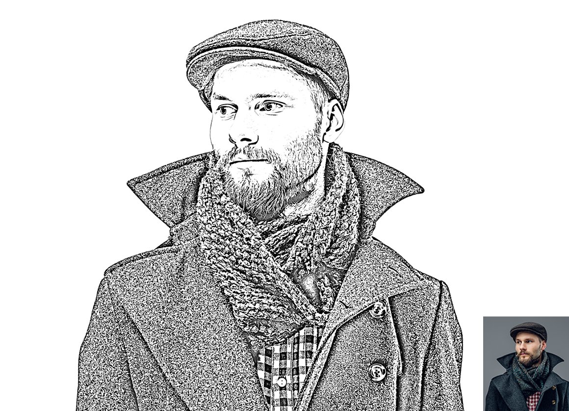 Gorgeous outline portraits of a man in a coat.