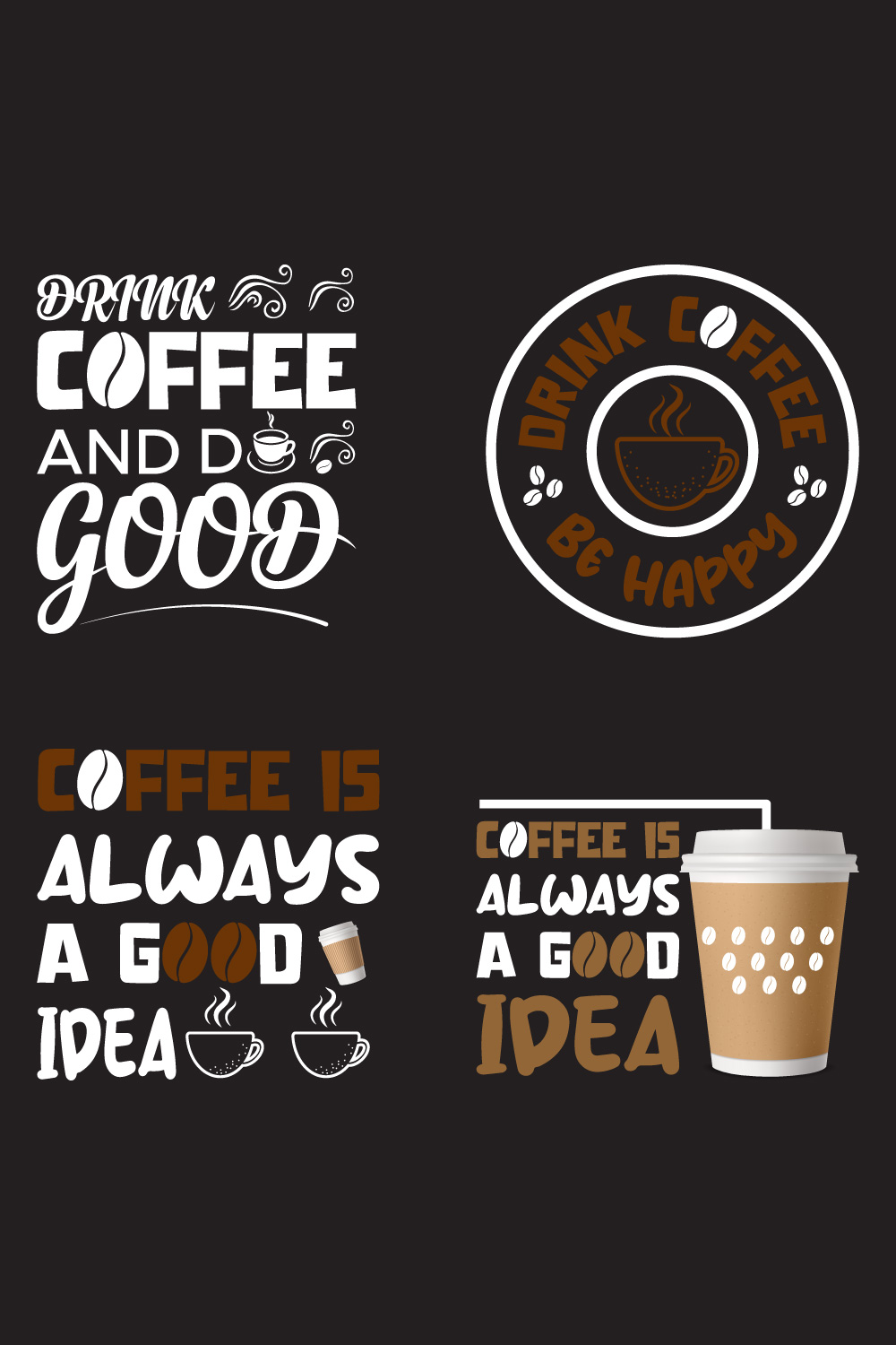 A pack of unique images for prints on the theme of coffee