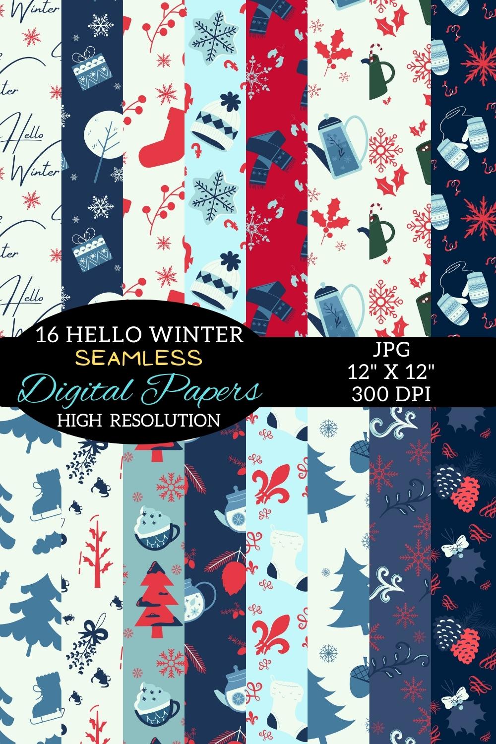 Winter Digital Paper Patterns Design pinterest image.