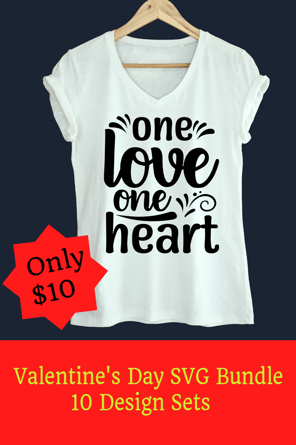 Image of a white t-shirt with a gorgeous inscription One love one heart