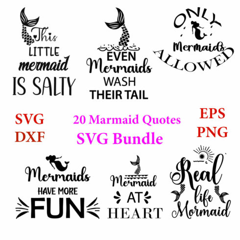 20 Mermaids SVG Bundle Quotes Designs main cover.