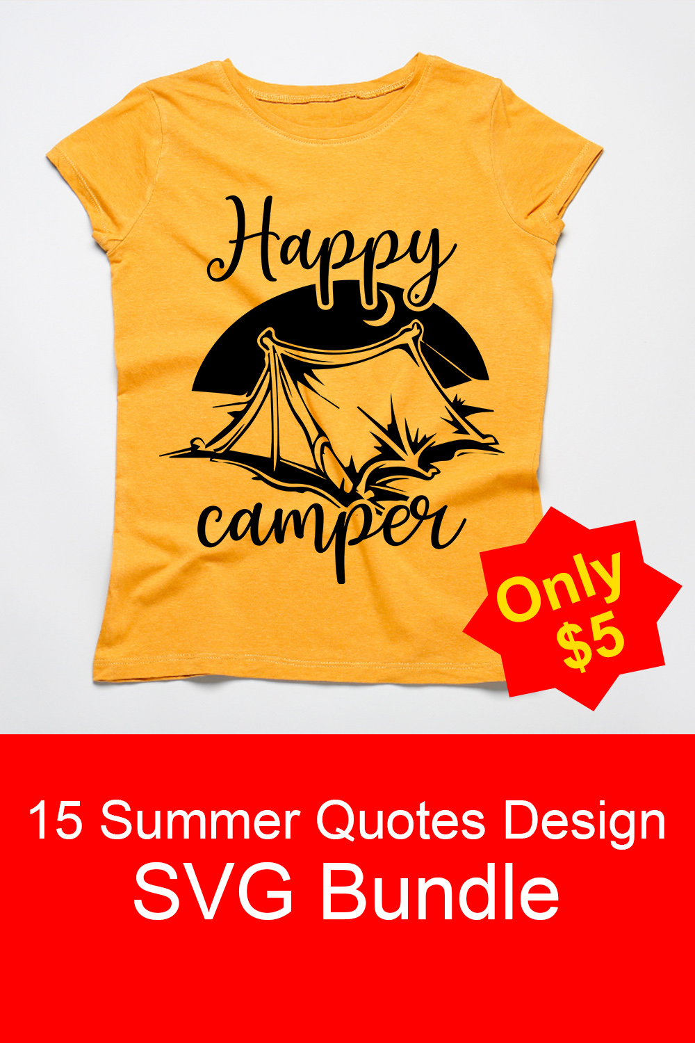 Image of a T-shirt with a beautiful inscription Happy camper