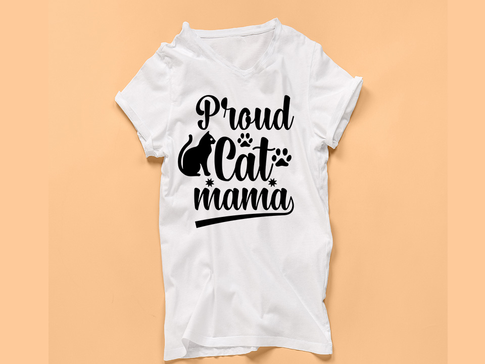Image of a white t-shirt with an enchanting inscription Proud Cat mama