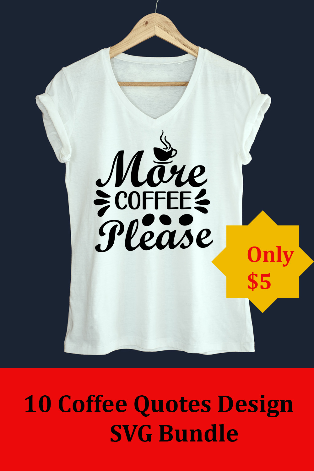 Image of a white t-shirt with a charming inscription More coffee please