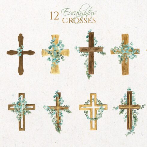 Eucalyptus Wooden Watercolor Cross | MasterBundles