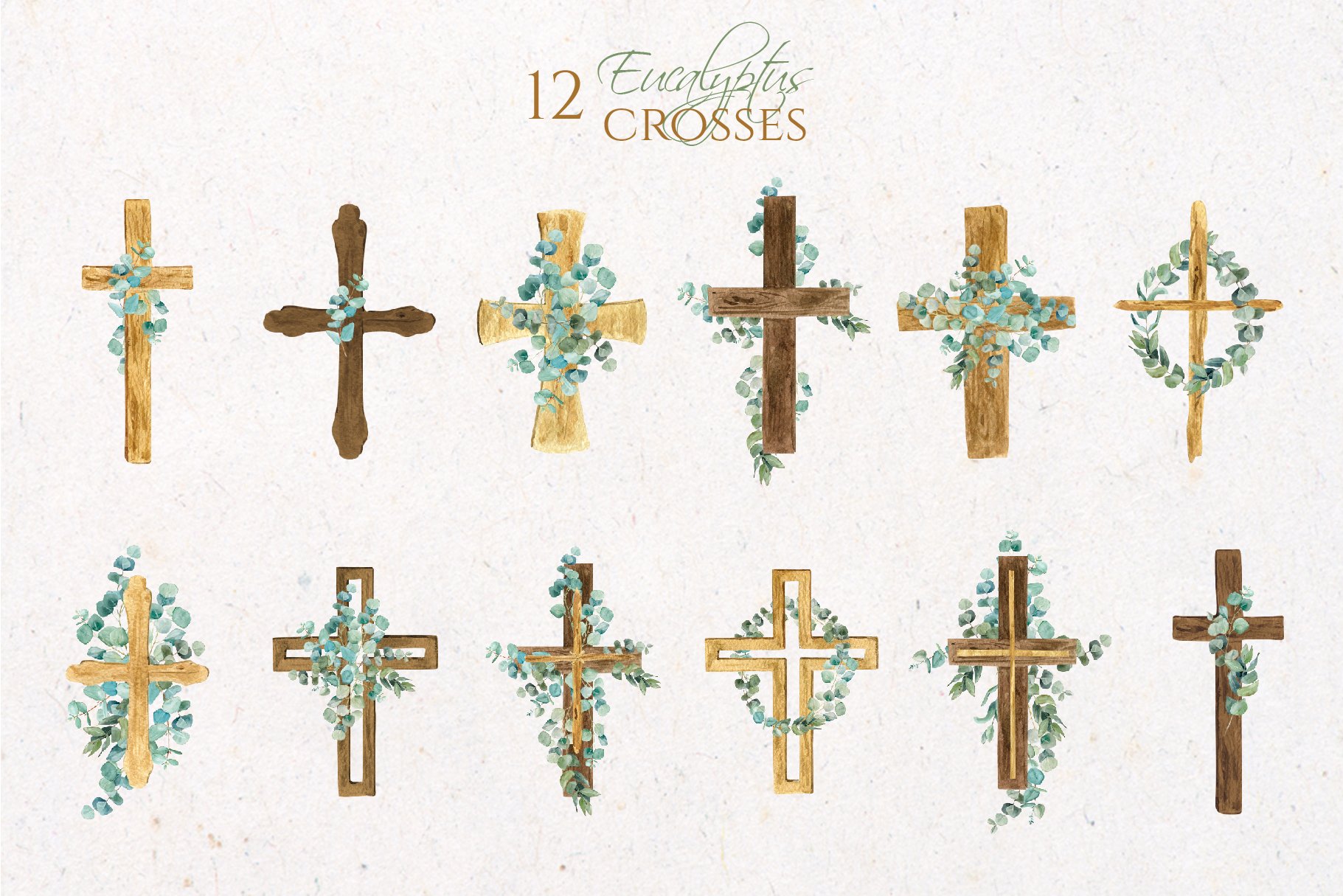 Diverse of creative crosses in a light green.
