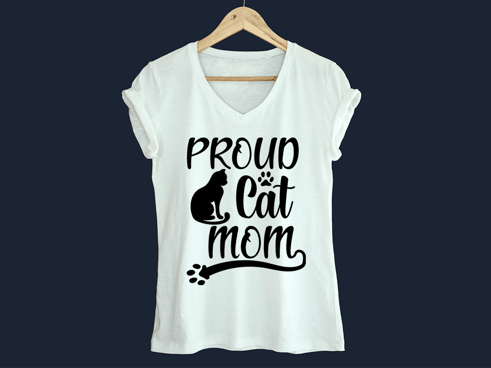 Image of a white t-shirt with a unique inscription Proud Cat mom