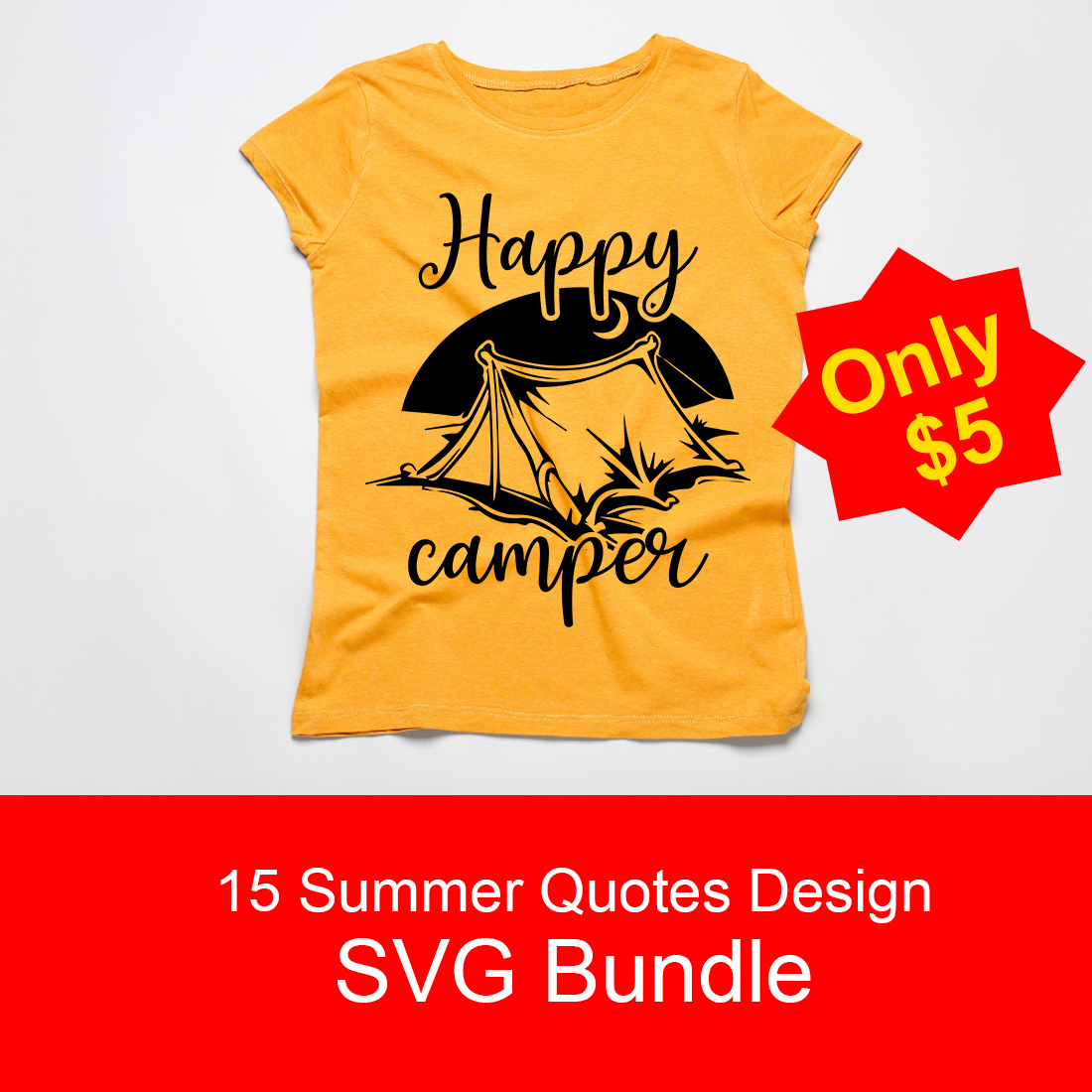 T-shirt image with adorable "Happy camper" slogan