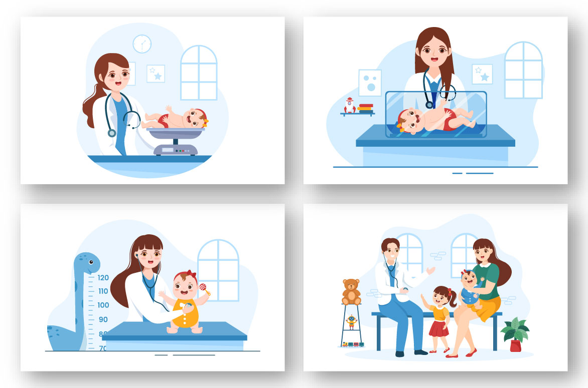 Cartoon Pediatrician and Baby Illustration preview image.