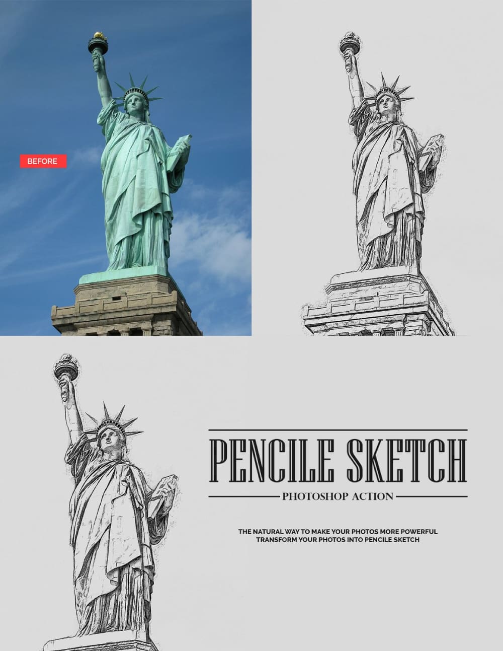 Collection of colorful images of the Statue of Liberty drawn in pencil.
