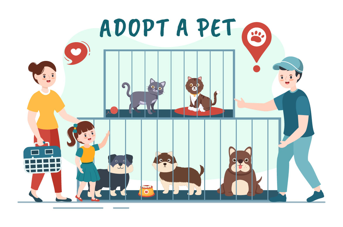 Adopt Pet Cartoon Graphics Design preview image.