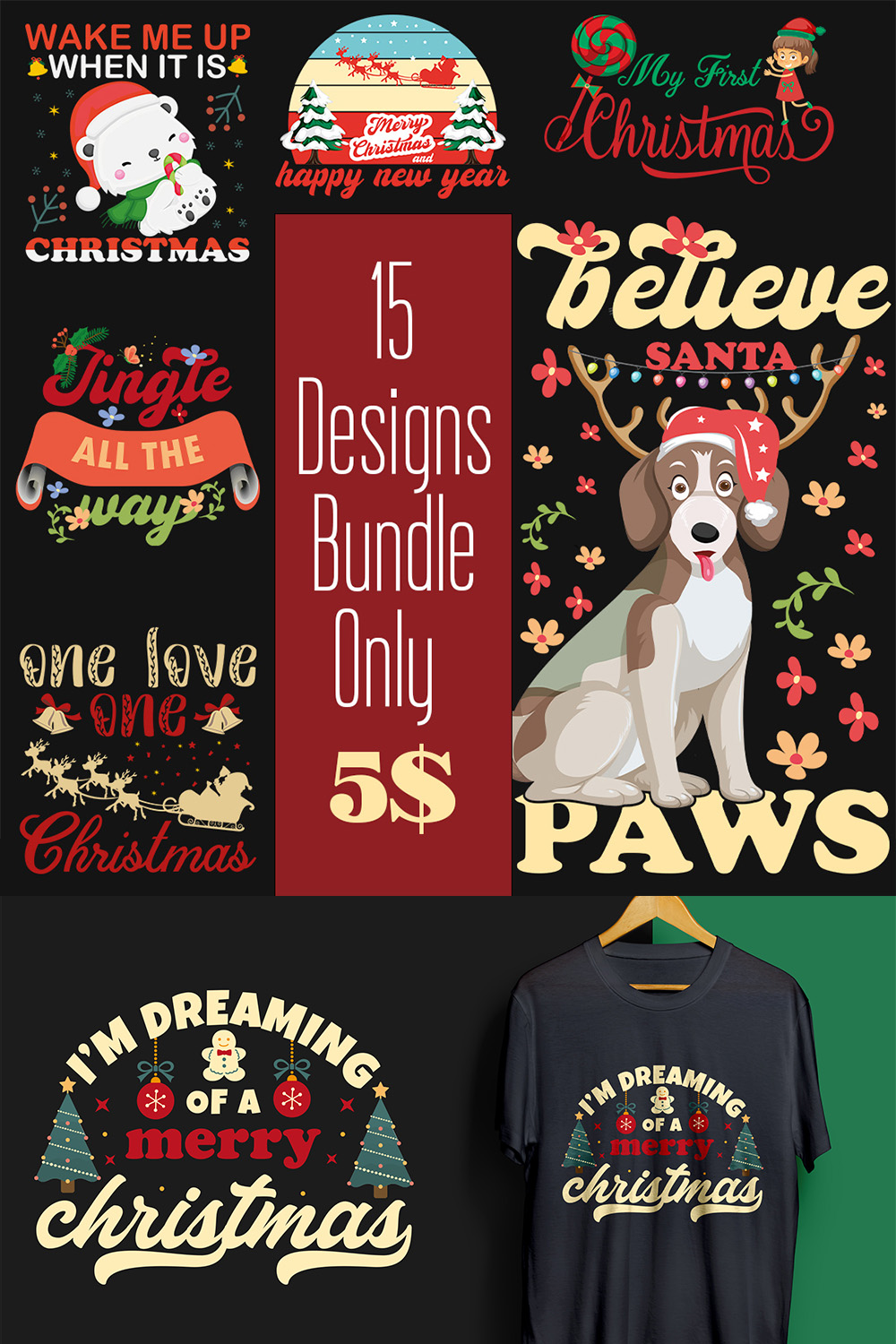 T-shirt Christmas Different Designs Bundle pinterest image.